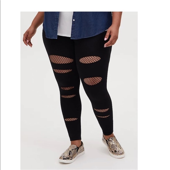 NWT TORRID PREMIUM LEGGING - SLASHED FISHNET - Picture 2 of 5